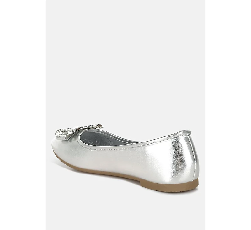 Navik Rhinestone Buckle Metallic Ballerinas