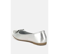Navik Rhinestone Buckle Metallic Ballerinas