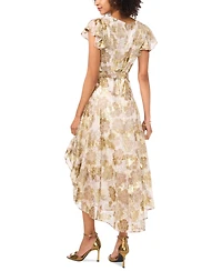 Vince Camuto Women's Metallic Print V-Neck Flutter-Sleeve Midi Dress