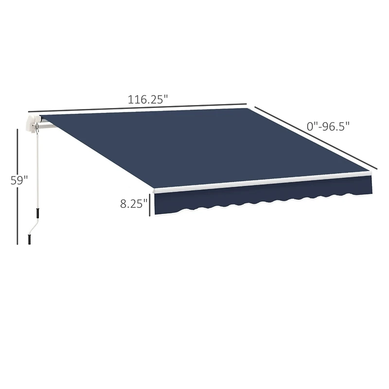 10' x 8' Retractable Awning, Patio Awnings, Sunshade Shelter w/ Manual Crank Handle, Uv & Water-Resistant Fabric and Aluminum Frame for Deck, Balcony,