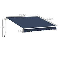 10' x 8' Retractable Awning, Patio Awnings, Sunshade Shelter w/ Manual Crank Handle, Uv & Water-Resistant Fabric and Aluminum Frame for Deck, Balcony,
