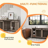 Streamdale Furniture Dog Crate Furniture with Removable Divider for 2 Small Dogs or 1 Large Dog, 71" Modern Dog Kennel Furniture End Table with Storag