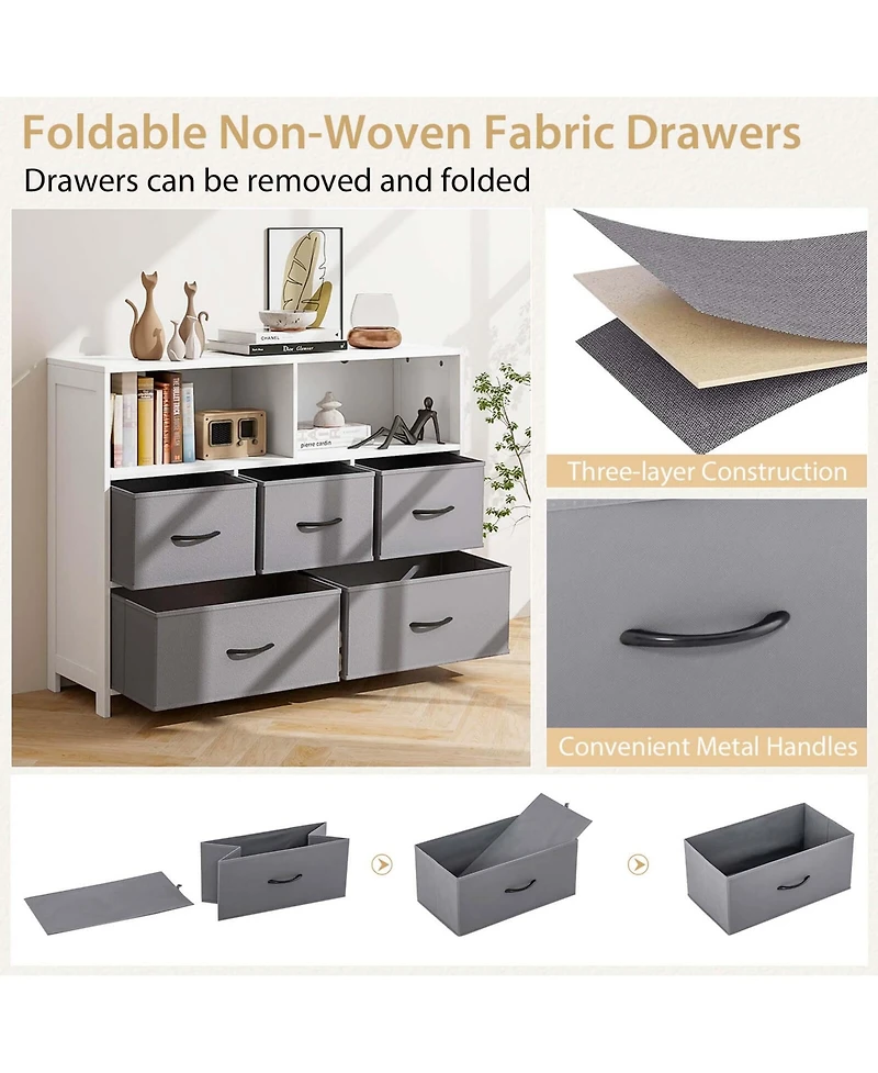 Drawer Dresser for Bedroom Chest of Drawers with 2 Large Fabric Bins