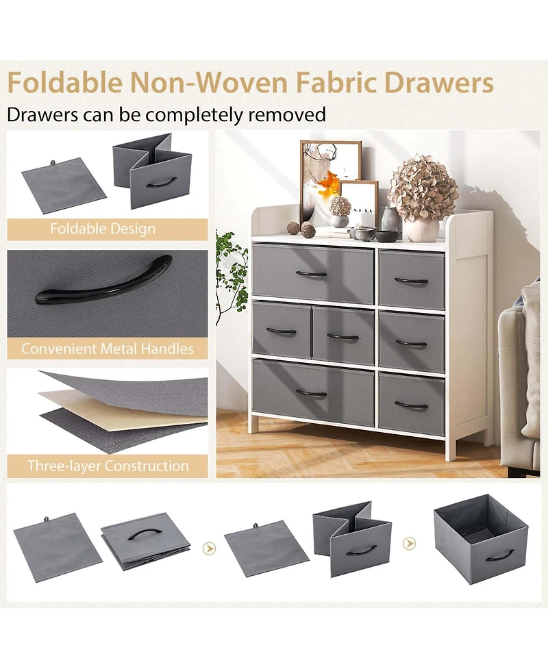 7-Drawer Dresser for Bedroom Chest of Drawers with 2 Large Fabric Bins
