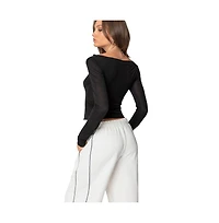Edikted Womens Rach Sheer Boat Neck Top
