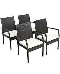 4PCS Patio Pe Wicker Dining Chairs with Soft Zippered Cushion Armchairs Backyard