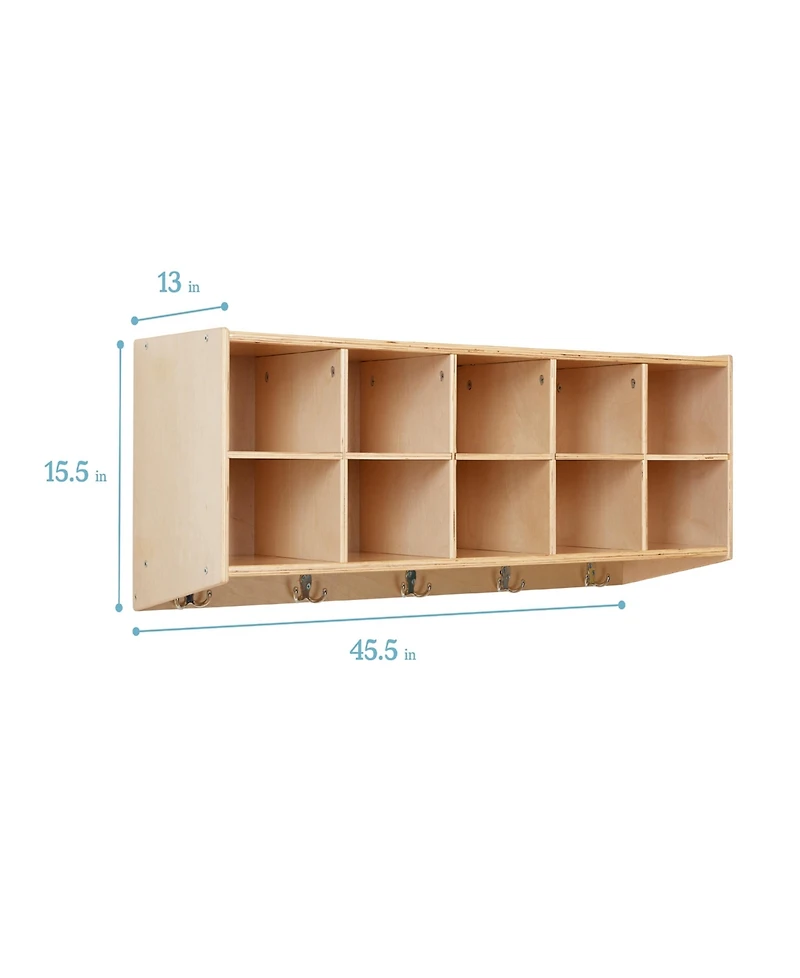ECR4Kids Streamline 10-Section Hanging Coat Locker, Natural