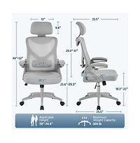 Yaheetech High Back Mesh Office Chair with 90° Flip-up Armrest, Adjustable Padded Headrest, Lumbar Support
