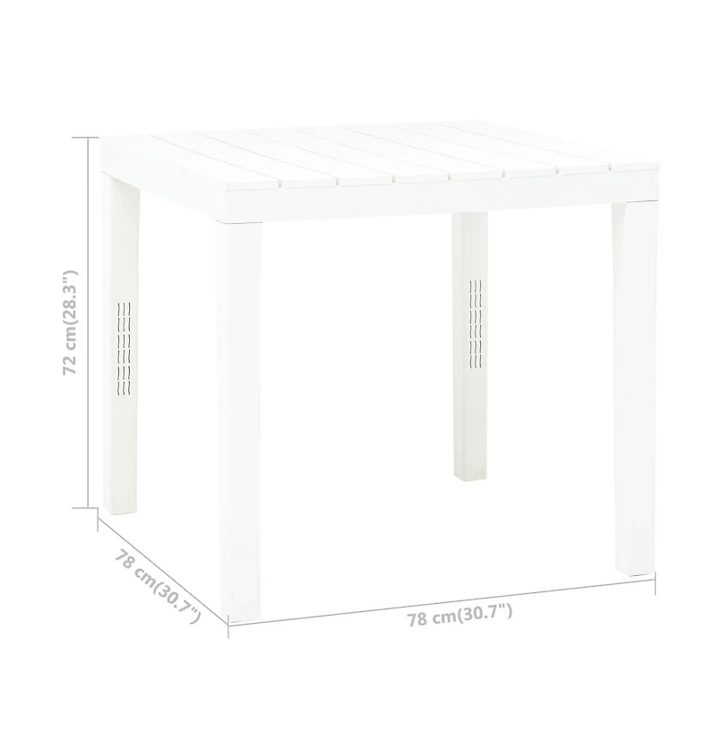 vidaXL Patio Table White 30.7"x30.7"x28.3" Plastic