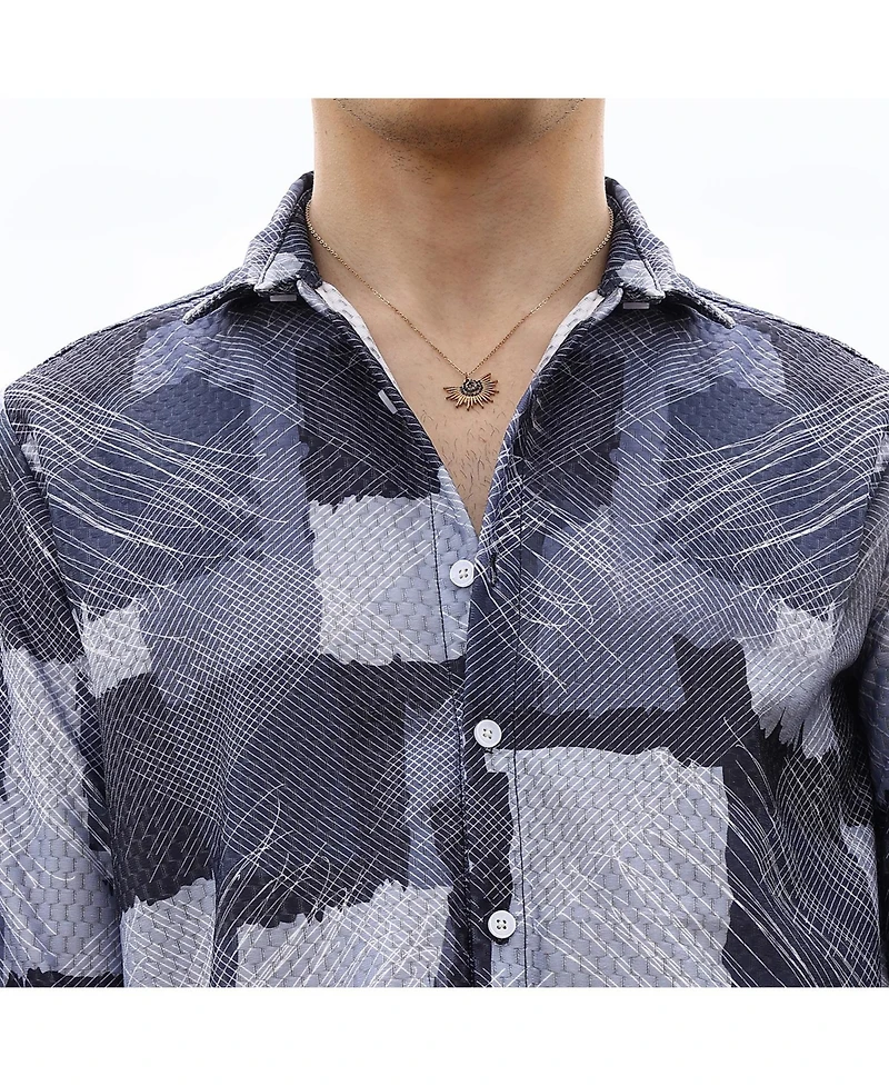 Men's Navy Blue Abstract Block Shirt