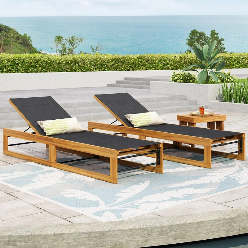 Streamdale Mia Chaise Lounges Breathable Mesh, Acacia Wood, Outdoor Comfort