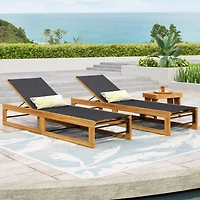 Streamdale Mia Chaise Lounges Breathable Mesh, Acacia Wood, Outdoor Comfort