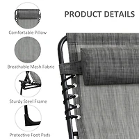 Reclining Chaise Lounge Chair, Portable Sun Lounger, Folding Camping Cot, with Adjustable Backrest and Removable Pillow, for Patio, Garden, Beach, Gre