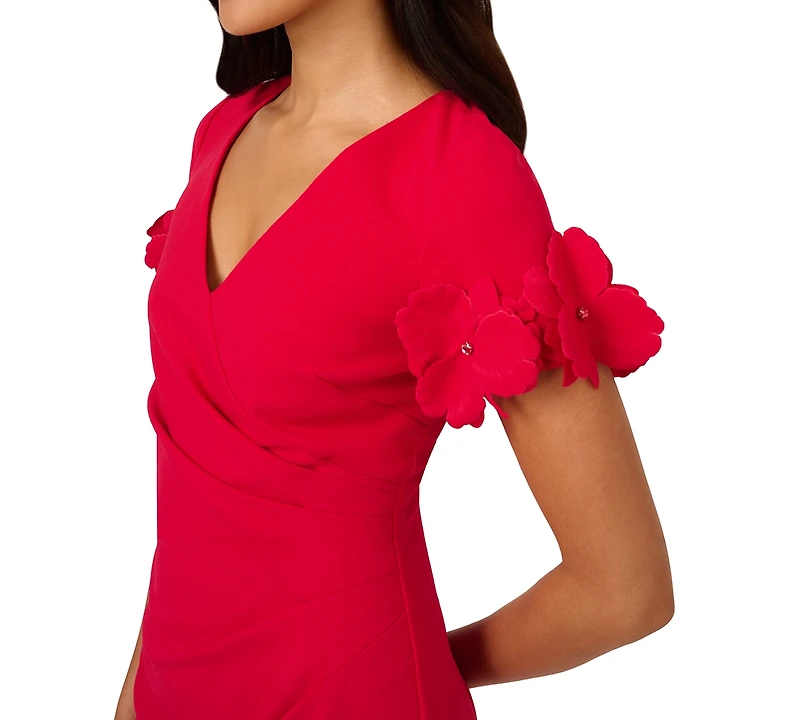 Adrianna Papell Women's Petal-Sleeve Faux-Wrap Crepe Sheath Dress