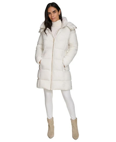 Calvin Klein Women's Hooded Faux-Fur-Lined Midi Puffer Coat