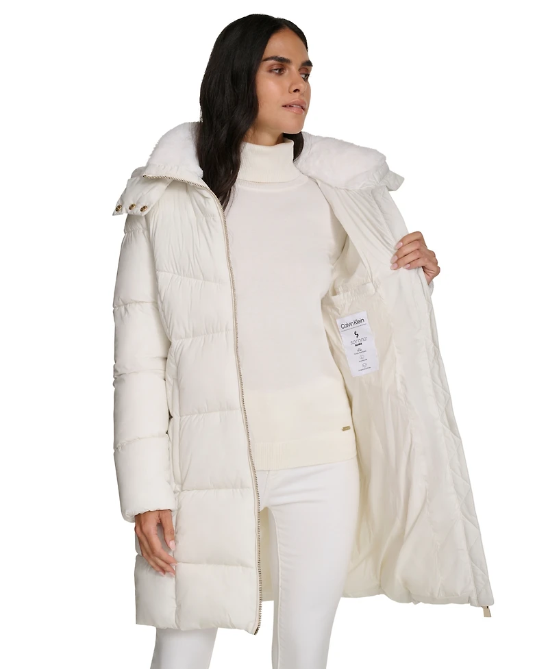 Calvin Klein Women's Hooded Faux-Fur-Lined Midi Puffer Coat
