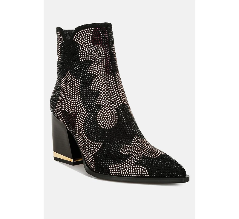 Zarka Rhinestones Embellished Block Heel Boots