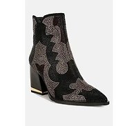 Zarka Rhinestones Embellished Block Heel Boots