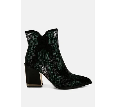 Zarka Rhinestones Embellished Block Heel Boots