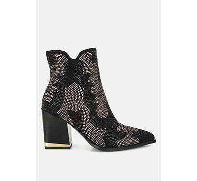 Zarka Rhinestones Embellished Block Heel Boots