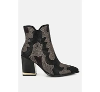 Zarka Rhinestones Embellished Block Heel Boots