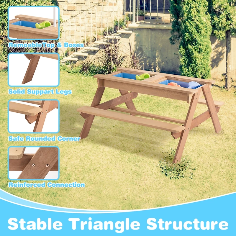 Streamdale Kids Wooden 3-in-1 Picnic Table with Umbrella & Sand/Water Play
