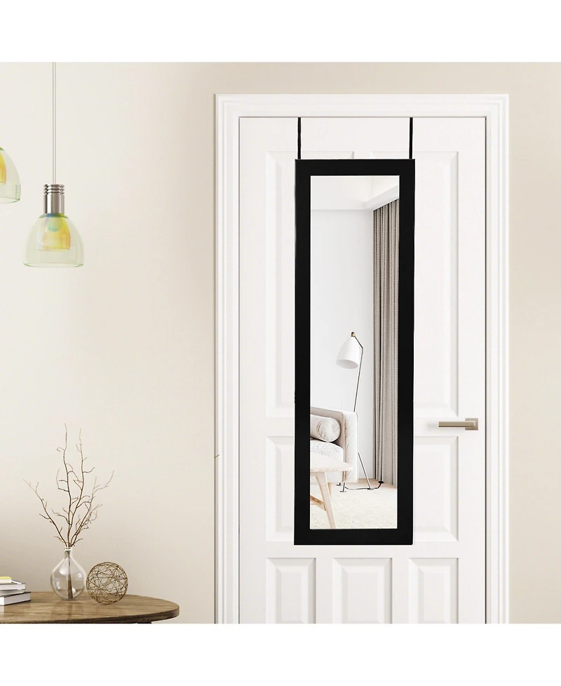 Sugift Lockable Wall Door Mounted Mirror Jewelry Cabinet with Led Lights