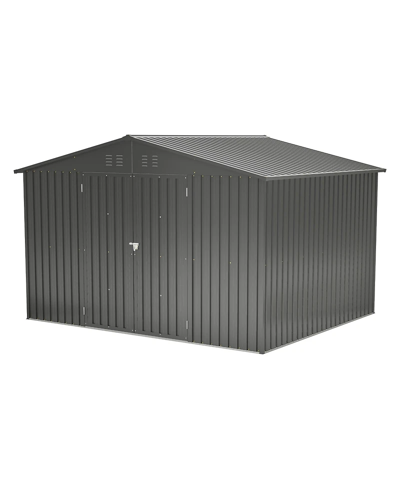 10X8 Ft Outdoor Storage Shed, All Weather Metal Sheds with Lockable Doors, Tool Shed for Garden, Patio, Backyard, Lawn, Black
