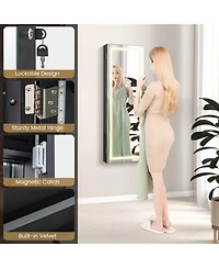 Sugift 42.5 Inches Lockable Jewelry Mirror Wall Cabinet with 3-Color Led Lights