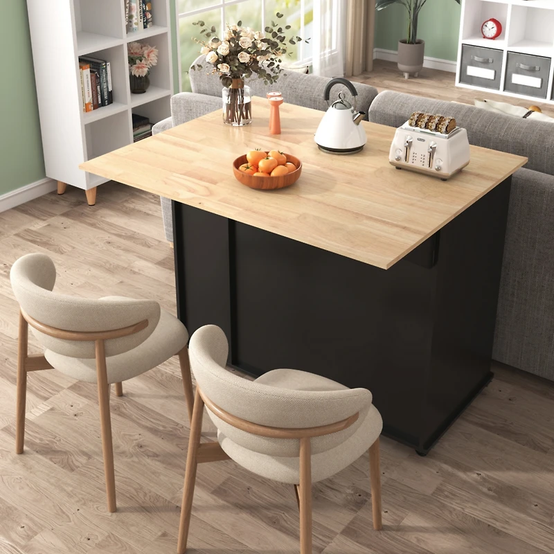Simplie Fun Kitchen Island with Drop Leaf, Kitchen Storage Cart with 3 Tier Pull Out Cabinet Organizer, Internal Storage Rack, Rolling Kitchen Cart on