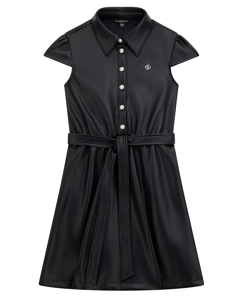 Guess Big Girls Leather Short Sleeve Dress with Belt