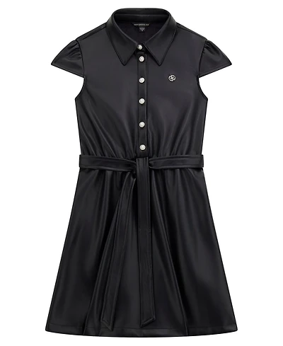 Guess Big Girls Leather Short Sleeve Dress with Belt