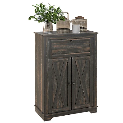 Farmhouse Barn Door Accent Cabinet, Kitchen Sideboard Storage Cabinet with Double Doors, Drawer, and Adjustable Shelf for Bedroom, Living Room