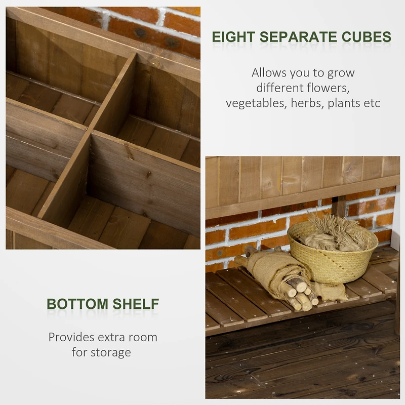 43x18x30in Raised Garden Bed with 8 Pockets and Shelf, Wooden Elevated Planter Box with Legs to Grow Herbs, Vegetables, and Flowers, Dark Brown