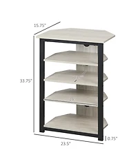 Tv Stand, Av Media Stand, Corner Audio Tower with Storage Shelves and Steel Frame, Living Room Storage, Gray