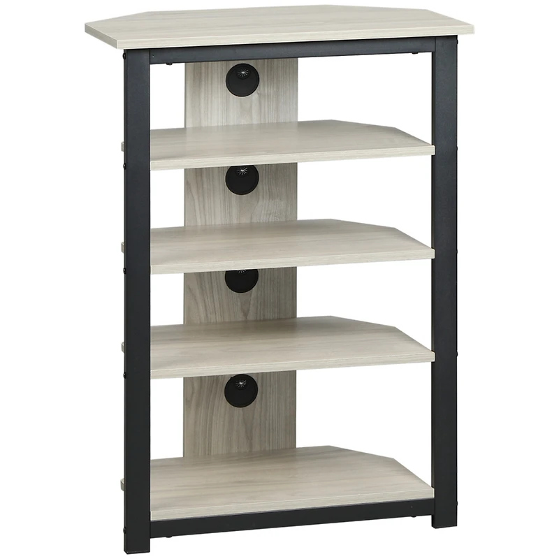 Tv Stand, Av Media Stand, Corner Audio Tower with Storage Shelves and Steel Frame, Living Room Storage, Gray