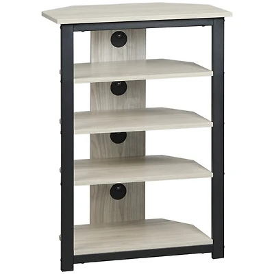 Tv Stand, Av Media Stand, Corner Audio Tower with Storage Shelves and Steel Frame, Living Room Storage, Gray