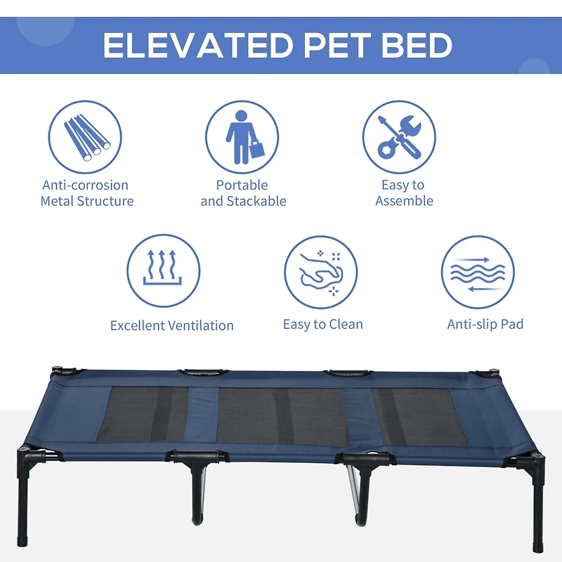 48" x 36" Breathable Elevated Dog Bed Portable Pet Cot, Raised Pet Bed w/ Carry Bag Metal Frame Breathable Mesh Indoor and Outdoor Dark Blue