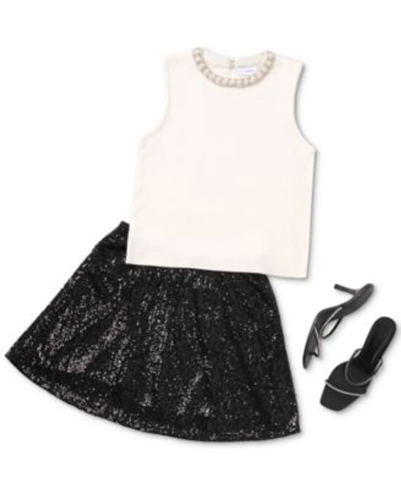 Cece Womens Embellished Sweater Sequined Mini Skirt