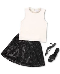 Cece Womens Embellished Sweater Sequined Mini Skirt