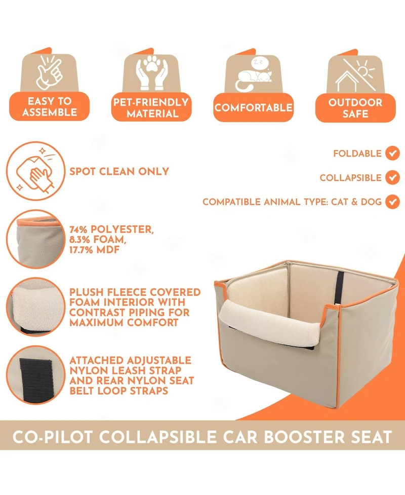 Co-Pilot Pet Car Seat, Collapsible and Foldable Booster Car Seats for Small Dogs