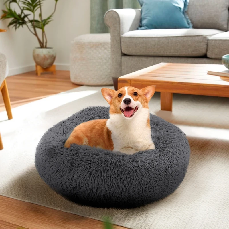 Details Calming Dog and Cat Bed, Soft Round Donut Bed for Pets, Super Lux