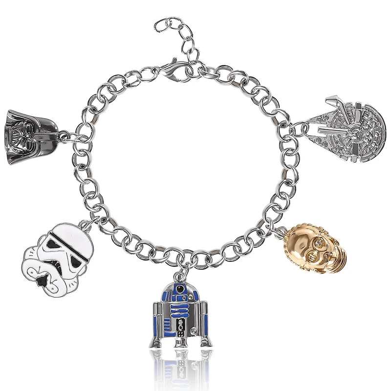Star Wars Two-Tone Charm Bracelet - Stormtrooper, R2-D2, C-3PO Collectible Jewelry