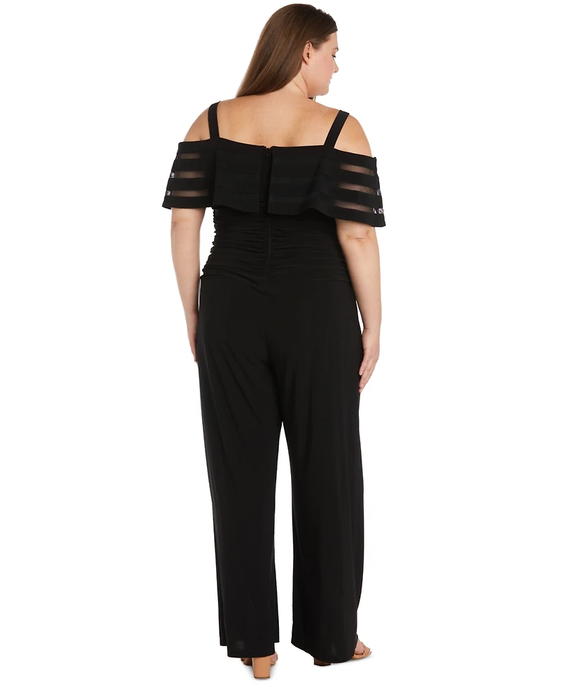 R & M Richards Plus Size Cold-Shoulder Wide-Leg Jumpsuit