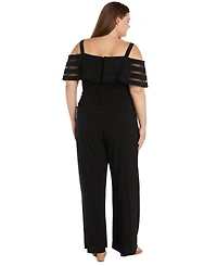 R & M Richards Plus Size Cold-Shoulder Wide-Leg Jumpsuit