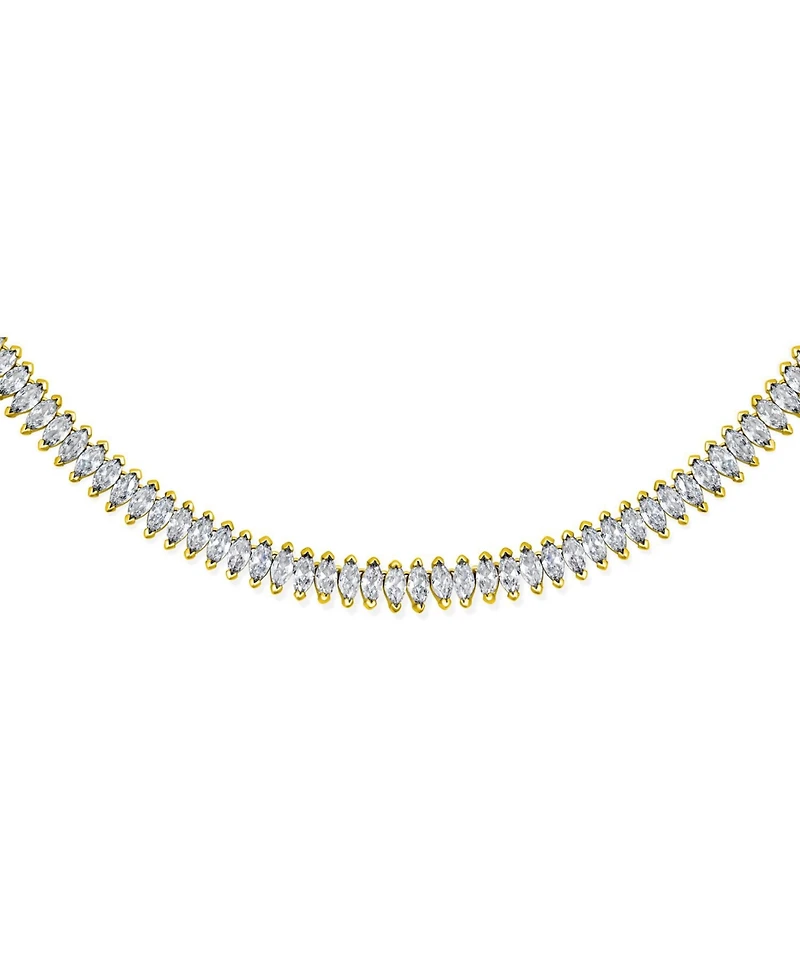 Bling Jewelry Art Deco Style Holiday Day Party Clear White Cubic Zirconia Marquise Formal Statement Tennis Necklace Prom Gold Plated