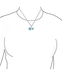 Bling Jewelry Nautical Tropical Beach Vacation Iridescent Blue Created Opal Inlay Sea Turtle Starfish Pendant Necklace .925 Sterling Silver