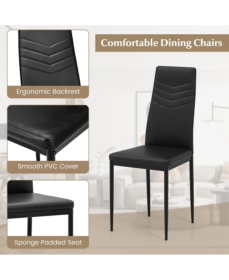 Gymax Modern Rectangular Kitchen Table Set w/ 4 Pvc Leather Dining Chairs Black