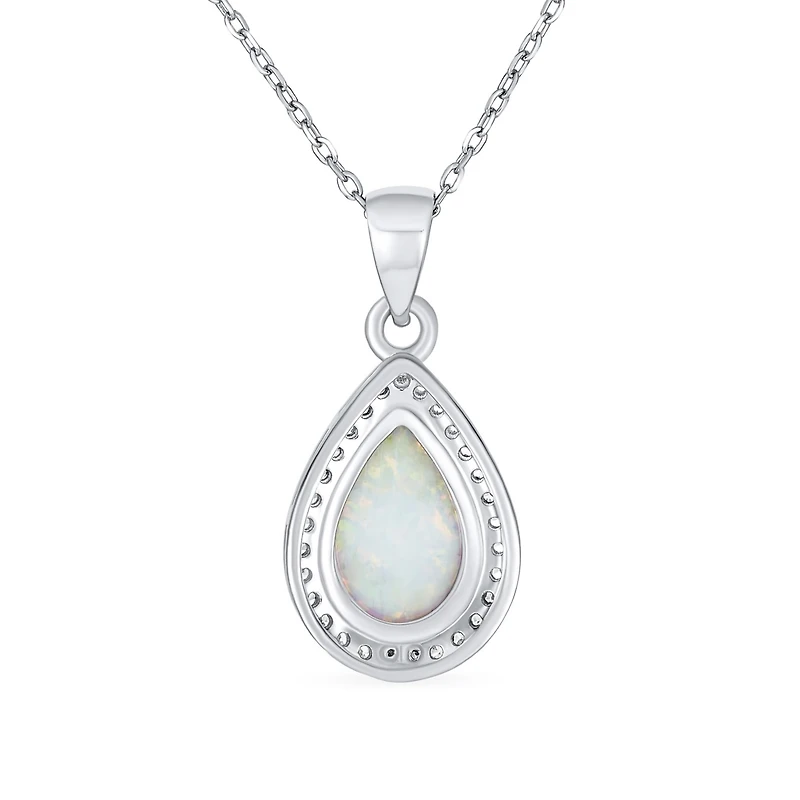 Bling Jewelry Cz Halo Solitaire White Opal Teardrop Pendant & Earrings Jewelry Set