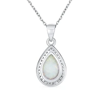 Bling Jewelry Cz Halo Solitaire White Opal Teardrop Pendant & Earrings Jewelry Set